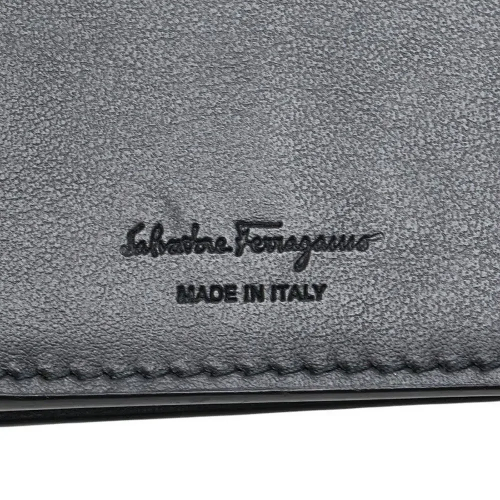 Salvatore Ferragamo Leather Double Gancini Long Wallet Black